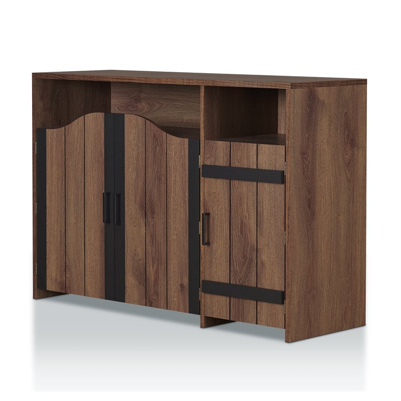 Helen Farmhouse Wood Buffet in Distressed Walnut and Black