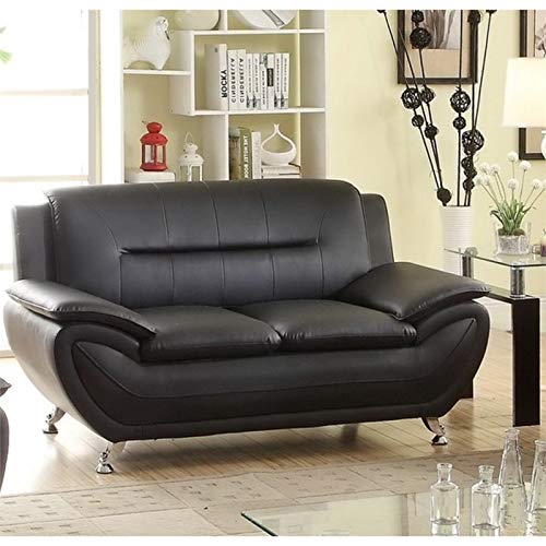 Home Square Living Room Furniture Set, 3 Piece Modern Faux Leather Couch Loveseat Arm Chairs Lounge Club Chair, Solid Wood Frame, Black