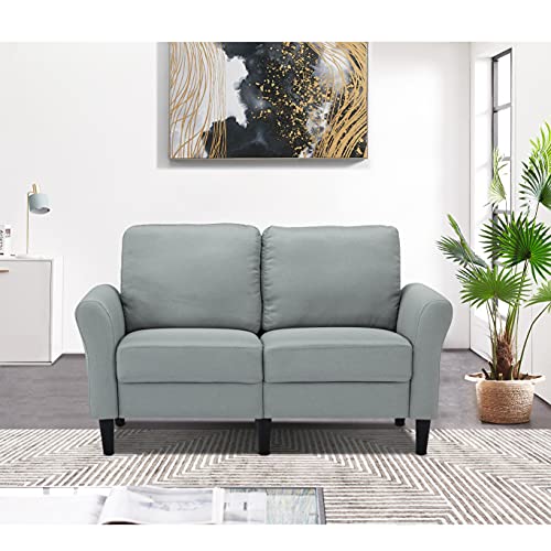 DEINPPA Modern Sofas Furniture Fabric Sofa Couch Sets for Living Room，Stationary Sofa and Couch with Curved Arms, Medium Seating and Cushion Back Plastic Legs (Fabric, Light Grey)