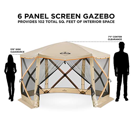 Hike Crew 6-Panel Pop-Up Screen House Gazebo 140x140 Inch – Instant Setup 6-Sided Hub Tent UV Resistant (SPF 50+) Fits 9 People Heavy Duty 210D Material – Includes Carry Bag & Ground Stakes