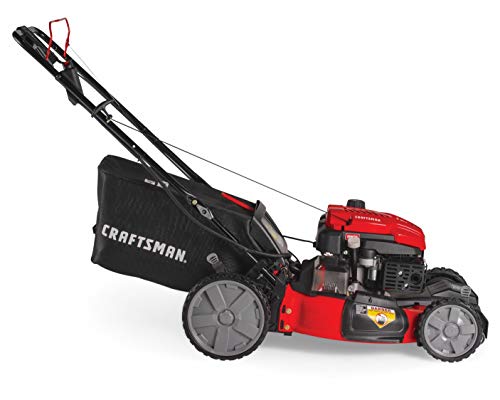 Craftsman M275 159cc 21-Inch 3-in-1 High-Wheeled Self-Propelled FWD Gas Powered Lawn Mower, with Bagger, Red