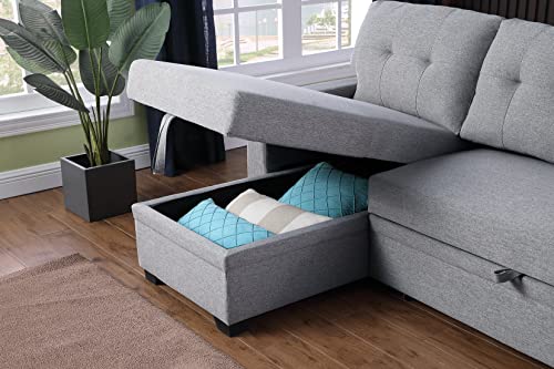 Devion Furniture Lenna Reversible Sectional Sleeper Sofa & Chaise, Light Gray