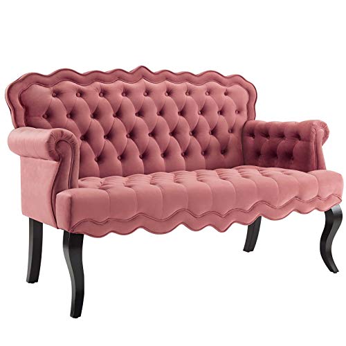 Modway Viola Tufted Velvet Modern Chesterfield Style Settee Loveseat In Dusty Rose