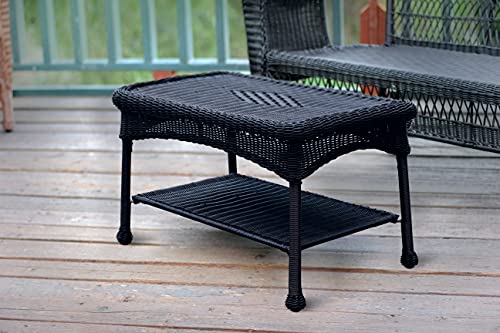 Jeco Wicker Patio Love Seat and Coffee Table Set with Orange Cushion, Black