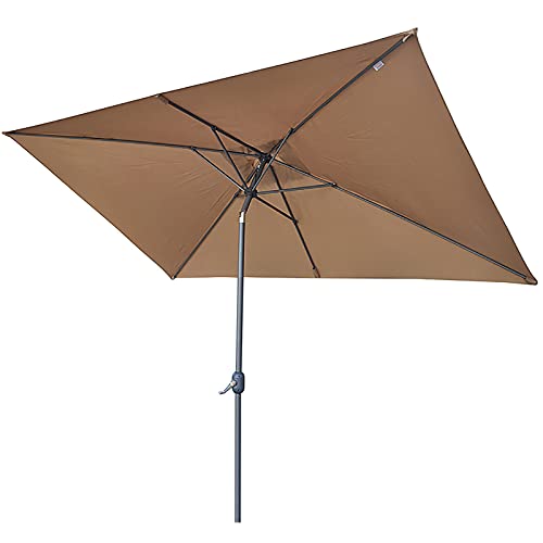 Patio Umbrellas Large Rectangular Parasol, 6.5x10ft Outdoor Market Table Umbrella with Push Button Tilt and Crank, Garden Beach Pool Sun Shades (Color : Brown)