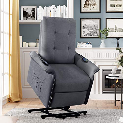 Power Lift Recliner Chair for Elderly with Massage & Vibration Electric Recliner Chair Massage Sofa Microfiber Fabric Living Room Chair with Side Pockets and Remote Control