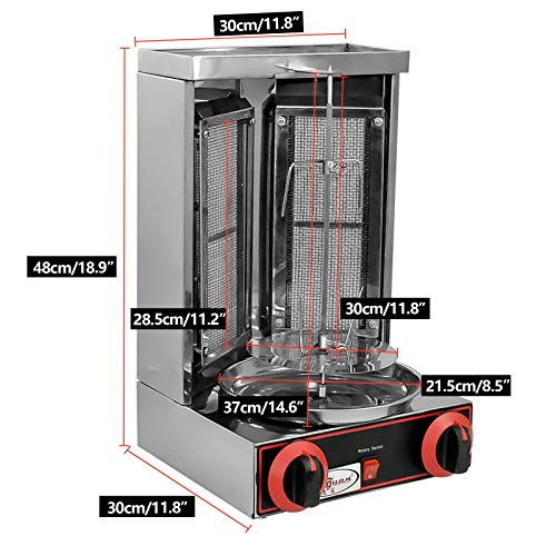 Vertical Gas Broiler, 110V 3000W Vertical Gas Shawarma Machine Fried Chicken Grill Spinning Doner Kebab Grill Machine Broiler w/2 Burner and Pipe