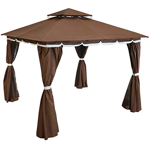 Sunnydaze Soft Top Patio Gazebo - 10x10 Foot Rectangle Outdoor Gazebo with Screens and Privacy Walls - Brown - Perfect for Backyard, Garden or Deck