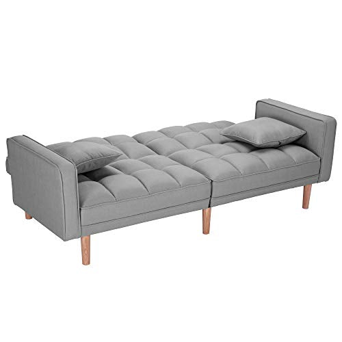 Futon Sofa Bed Sleeper Loveseat,JULYFOX 2 Position Recliner Couch Tufted Upholstered Fabric Sofa with Armrest 2 Throw Pillows Heavy Duty Design-Light Gray