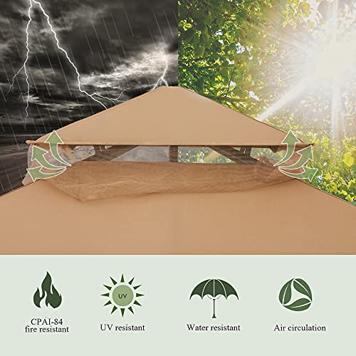 StarEcho 10 x 10 Gazebos for Patios, Outdoor Gazebo Canopy with Mesh Netting, Patio Gazebo Tent Outside for Backyard, Khaki