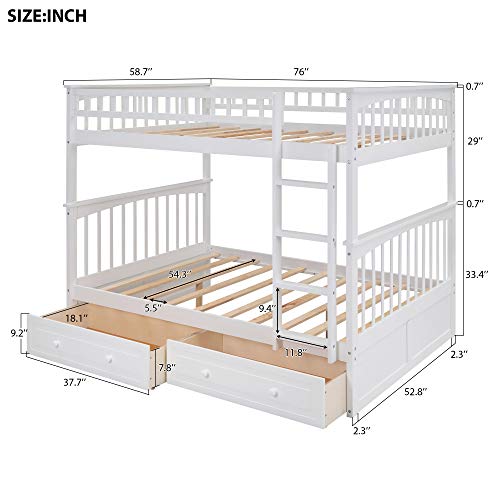 Harper & Bright Designs Full Over Full Bunk Bed for Kids Teens, Detachable Wood Full Bunk Bed Frame with 2 Storage Drawers