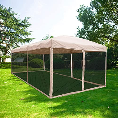 Quictent Ez Pop up Canopy Screened with Netting Instant Screen House Room Tent Mesh Side Walls, Roller Bag & 6 Sand Bags Included (Tan, 10 x 20 ft)