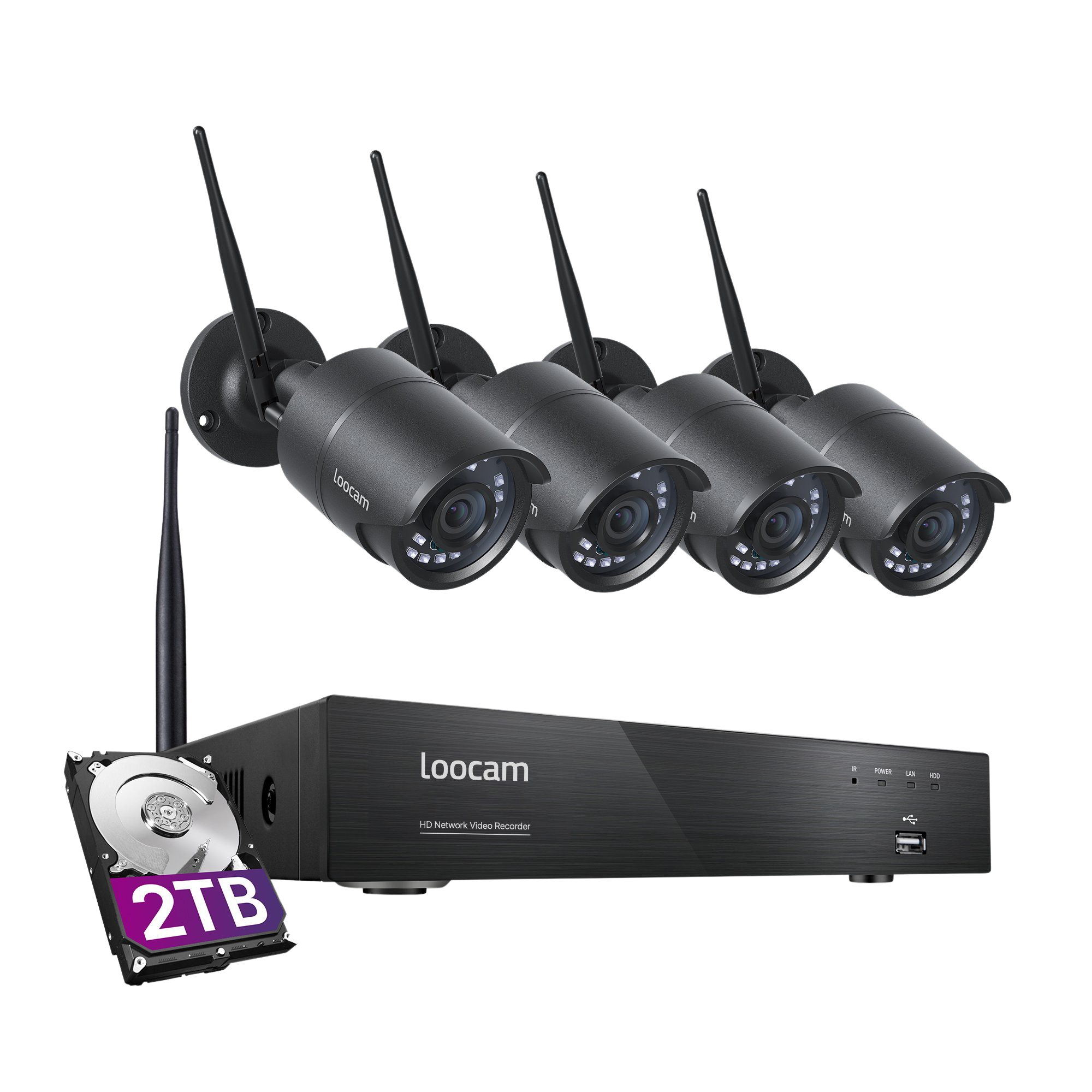 Loocam Ultra long distance 8-Channel 1080P NVR Wireless Security Camera System 2TB HDD with 4PCS Weatherproof Two-Way Audio Cameras New