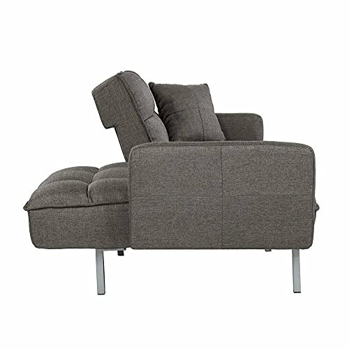 WXYQY Modern Grey Sofa Futon Bed Tufted Biscuit Sleeper Couch, Silver Chrome Legs Living Room Furniture Set Sofa Bed