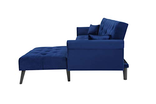 Convertible Sectional Sofa Bed L-Shaped Reversible Reclining Velvet Sofa with 3 Seats and Pillows for Living Room Small Apartment Spaces Furniture Set (Blue)