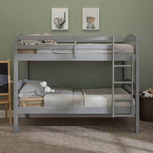 Walker Edison Della Classic Solid Wood Twin over Twin Bunk Bed, Twin over Twin, Grey