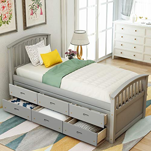 Twin Captain's Bed Storage Daybed with 6 Drawers for Kids Teens and Adults ,Grey
