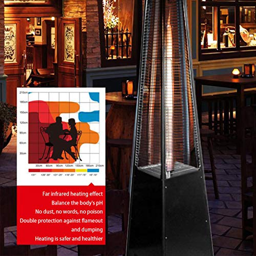 Outdoors Portable Patio Heater New Pyrami-d Patio Propane Heater Stainless Steel Courtyard Propane Heater Quartz Glass Tube Quadrilateral Gas Heater W/Wheels, 91 Inches, Hammered