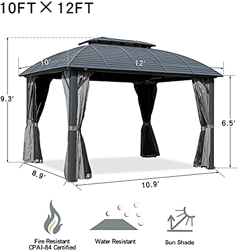 Outdoor Hardtop Gazebos Patio Double Roof Gazebo Galvanized Steel Canopy Aluminum Frame Tent with Zippered
