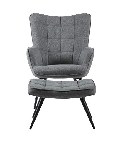 Best Master Furniture Weslie 2 Pcs Tufted Living Room Accent Chair and Ottoman Set, Grey