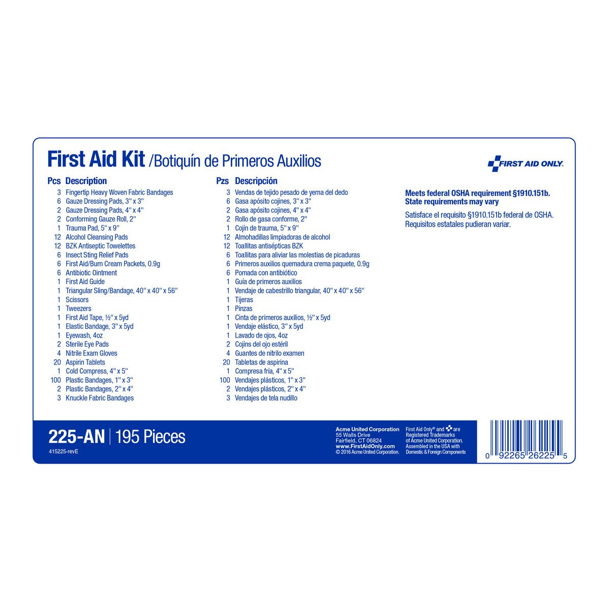 First Aid Only 50 Person First Aid Kit, Plastic Case with Dividers (5 per order)