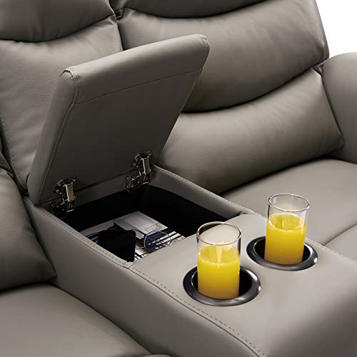 DNIEBW Recliner Loveseat Leather Recliner Set Reclining Sofa with Cup Holder 2 Seater Motion Sofa Recliner Couch with Console, 67.7 x 37.8 x 39.3 Inch (Grey)