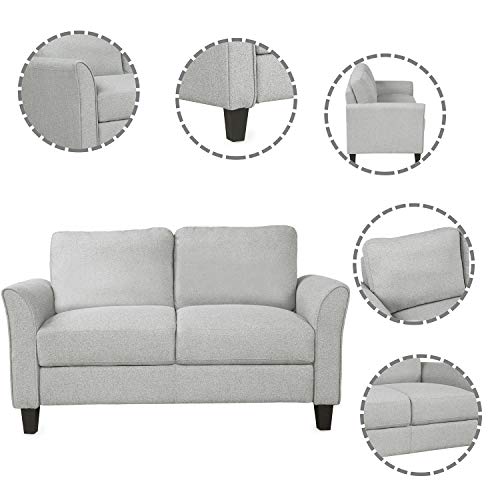 Harper & Bright Designs Living Room Furniture Set Loveseat Sofa and 3-Seat Sofa Couches Linen Fabric Upholstered Sofa Set, Light Gray