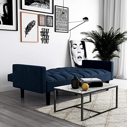 DHP Hayden Convertible Sofa Sleeper Futon with Arms - Blue Microfiber