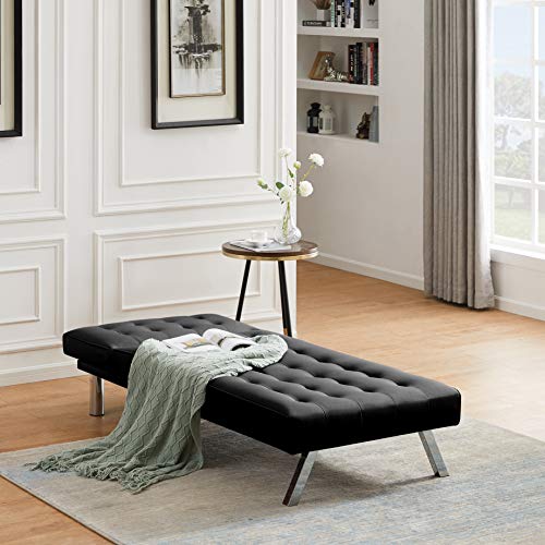 Folding Chair Sofa Bed PU Adjustable Sofa with Metal Legs Living Room Sleeping Area Sofa, Small Space Living Room Furniture Set Black