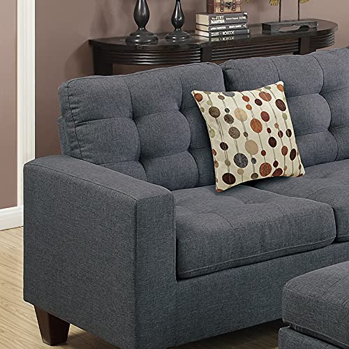 Poundex Bobkona Norton Linen-Like 4 Piece Sectional with Ottoman Set (F6935), Blue Grey