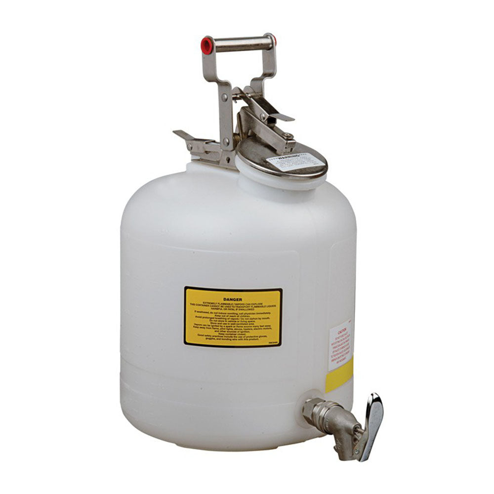 Justrite Safety Can For Liquid Disposal, 5 Gallon, Stainless Steel Faucet, Polyethylene