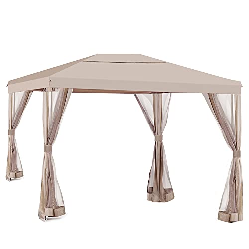 Abba Patio 10' x 13' Outdoor Patio Soft Top Gazebo with Mosquito Netting Mesh Sidewalls Garden Canopy Shelter for Patio or Deck, Brown