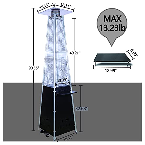FOOWIN Patio Propane Heater Outdoor Patio Heater 48,000 BTU Pyramid Outdoor Heater Glass Tube Patio Heater Propane Gas Patio Heaters for Outdoor Use with Wheels,Cover,Ground Nails,Detachable Table