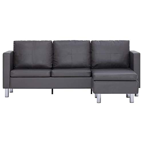 Modern Sectional Sofa L Shaped 3-Seater with Cushions, Leisure Sofa Recliner, Grey Faux Leather