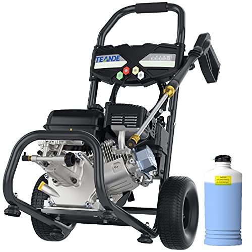 TEANDE 4200PSI Gas Pressure Washer 2.8GPM Power Washer Powered by 212CC, Outdoor Power Equipment with Soap Bottle, High Pressure Hose, 5 Nozzles (Black)