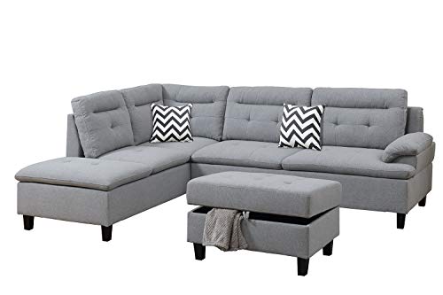 Bobkona Sectional Sofa Set Grey