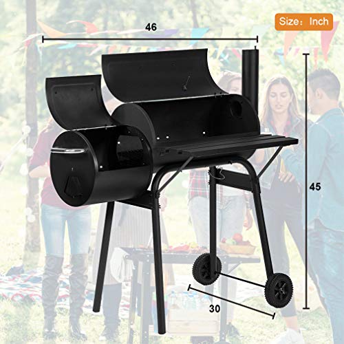 Charcoal BBQ Grill Smoker Grill Barbecue Cooker for Home Outdoor Camping Portable Picnics Grill Heavy Duty Stainless Steel Offset Smoker,Black