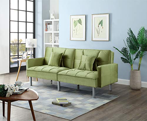 Legend Furniture Velvet Sofa Bed Sleeper with Pillow Sofabed, Green
