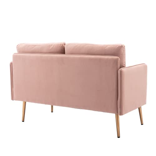 Contemporary Velvet Upholstered Sofa with Stainless Steel Base in a Rich Gold or Chrome Finish, Pink