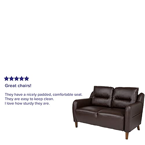 Flash Furniture Newton Hill Upholstered Bustle Back Loveseat in Brown LeatherSoft