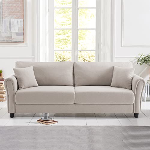 LCH Modern 85'' Sofa Linen Flared Arm Sofa with Pillowed Back Cushions Durable Upholstered Fabric,Beige White