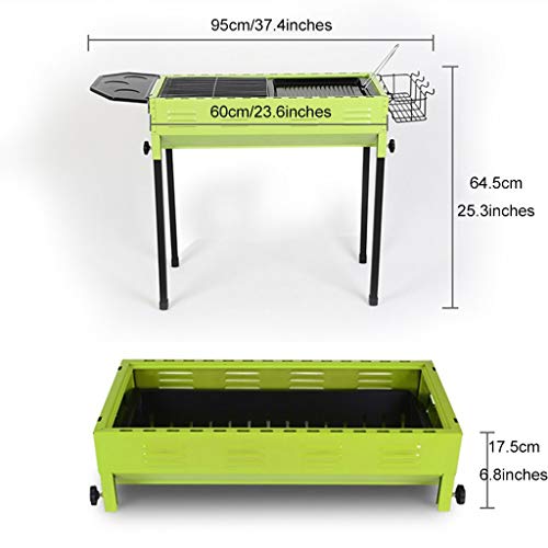 Portable BBQ Grill, Lightweight Simple Charcoal Grill Kabob Grill Portable Easy to Assemble and Disassemble for Travel Park Beach Wild (Color : Green, Size : 9564.5cm)