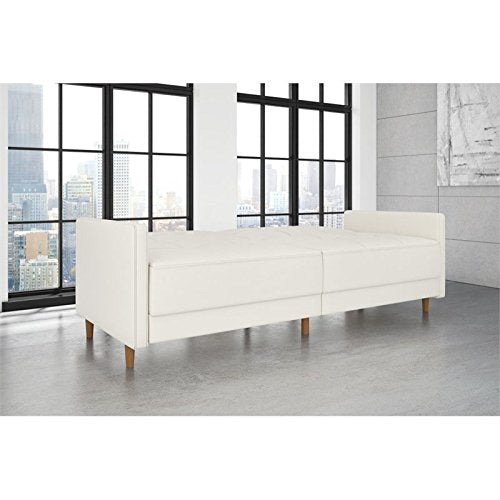 Atlin Designs Mid Century Tufted Faux Leather Multi-Functional Convertible Sleeper Sofa in White
