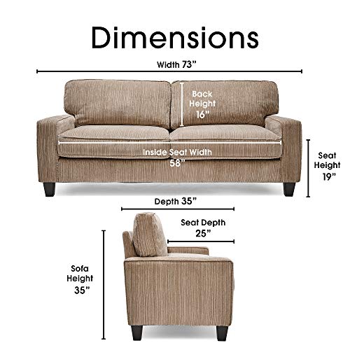 Serta Palisades Modern Design Couch, Straight Arms, Soft Fabric Upholstery, Tool-Free Assembly, 73
