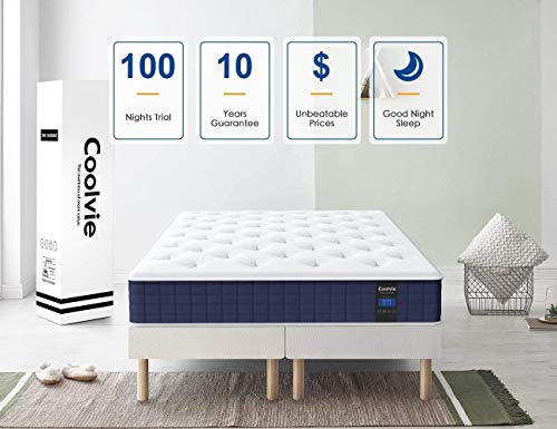 Twin XL Mattress, Coolvie 10 Inch Twin XL Size Hybrid Mattress, Individual Pocket Springs with Memory Foam, Bed in in a Box, Cooler Sleep with Pressure Relief and Support