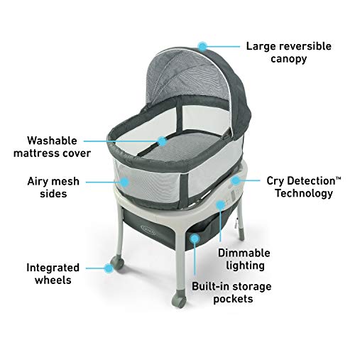 Graco Sense2Snooze Bassinet with Cry Detection Technology | Baby Bassinet Detects and Responds to Baby's Cries to Help Soothe Back to Sleep, Ellison , 24.1x 9.3x48 Inch (Pack of 1)