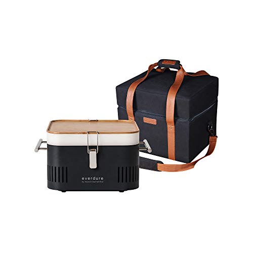 Everdure by Heston Blumenthal Cube Portable Charcoal Grill and Cover Bundle: Perfect for Picnics, Tailgating, Beach, Camping or Tabletop Patio BBQ, Lightweight and Compact, Graphite