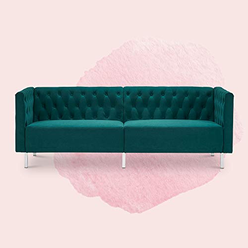 Contemporary Velvet Upholstered Sofa Couch with Stainless Steel Base, Modern Velvet Loveseat Couch for 3 People, 3 Seater Sofa Couch with Metal Legs for Living Room Small Space Apartment Dorm (Green)