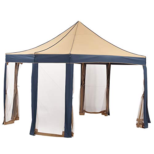 Saemoza 13 FT Pop-Up Portable 8 Sided Hexagon Gazebo with Mosquito Netting, Height Adjustable Patio Canopy Shelter with Carry Bag, Ground Nail and Rope for Patio Garden