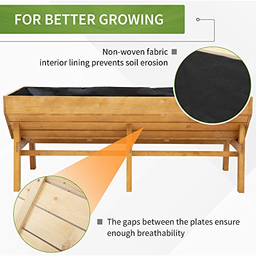 Outsunny 70'' Wooden Raised Garden Bed with Funnel Design, High Weight Capacity Planter Box with Non-Woven Fabric, Large Growing Space and Great Breathability, Natural
